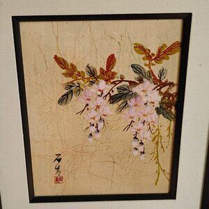 Vintage Asian Painting On Silk - Floral